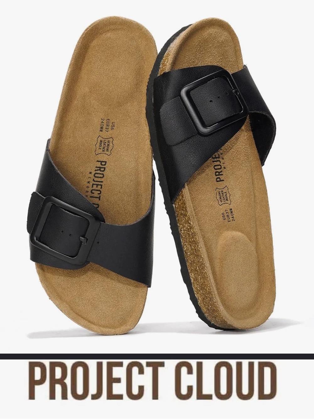 Leather Black Slide Sandals with Buckle - Picture 11 of 11
